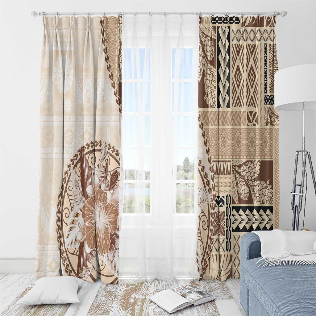 Samoa Siapo Elegant Window Curtain Hibiscus Beige Motifs LT05 - Polynesian Pride