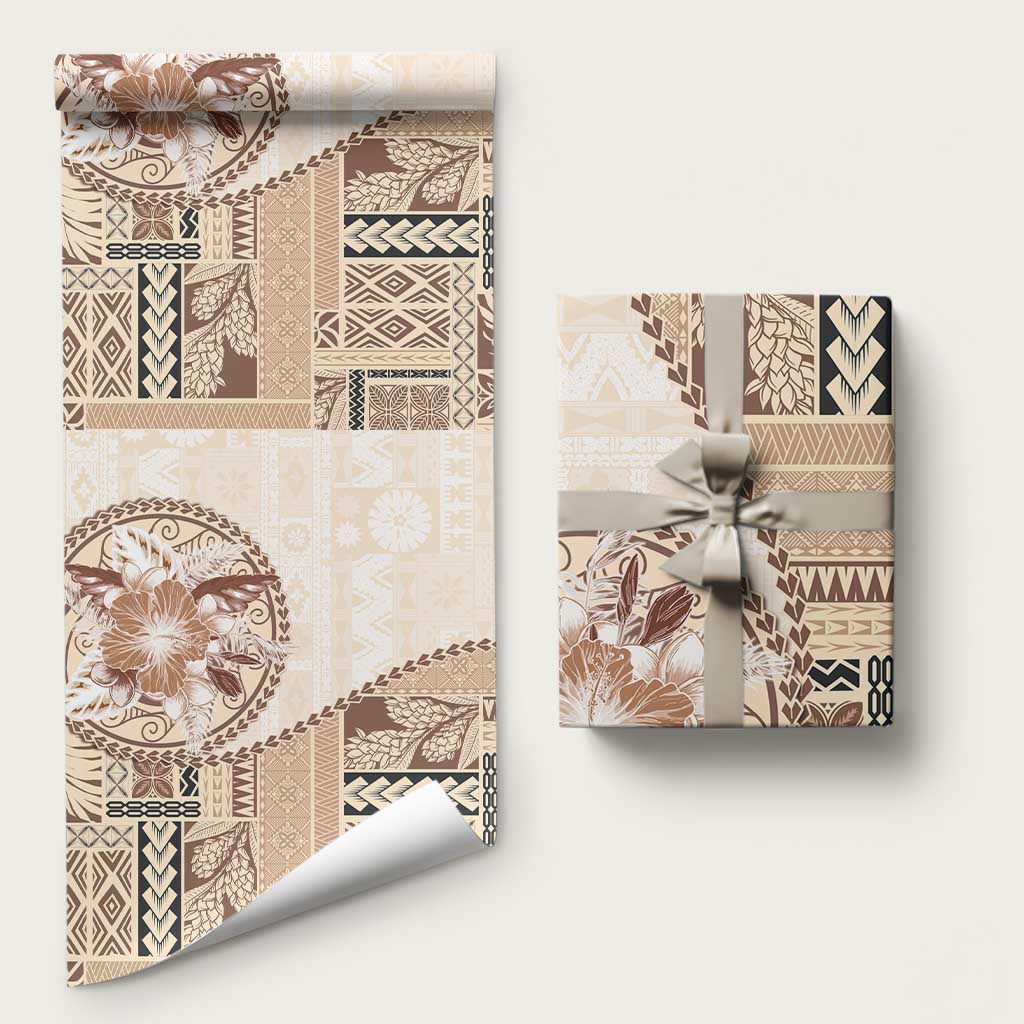 Samoa Siapo Elegant Wrapping Paper Hibiscus Beige Motifs - Polynesian Pride