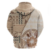 Samoa Siapo Elegant Zip Hoodie Hibiscus Beige Motifs - Polynesian Pride