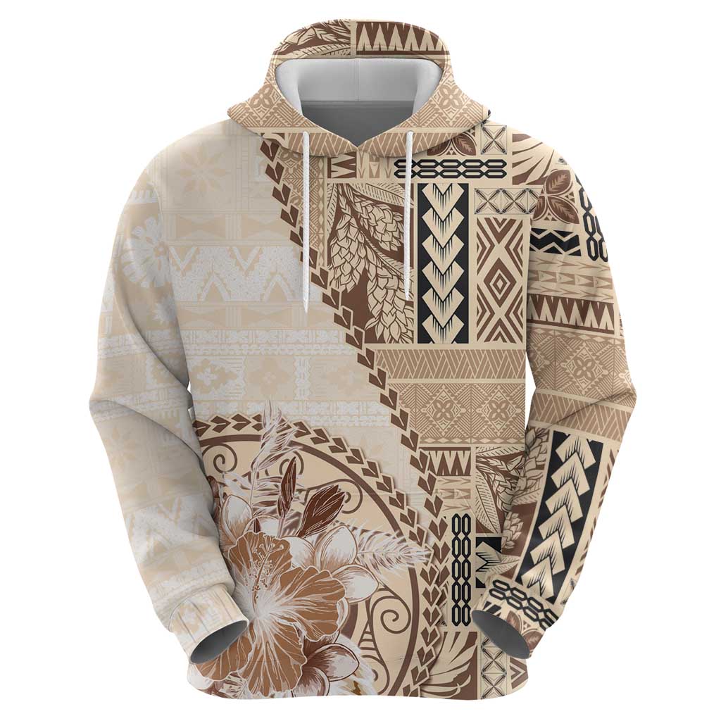 Samoa Siapo Elegant Zip Hoodie Hibiscus Beige Motifs - Polynesian Pride