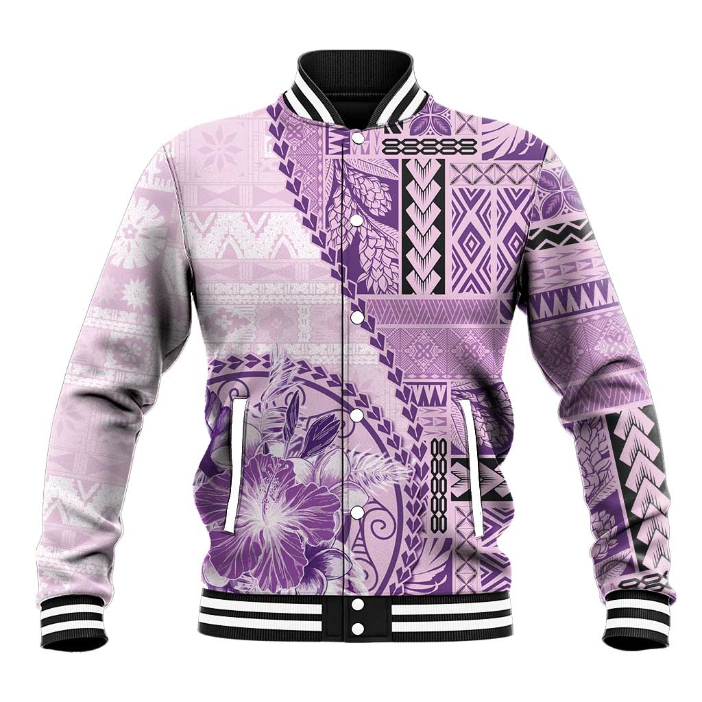 Samoa Siapo Elegant Baseball Jacket Hibiscus Violet Motifs - Polynesian Pride