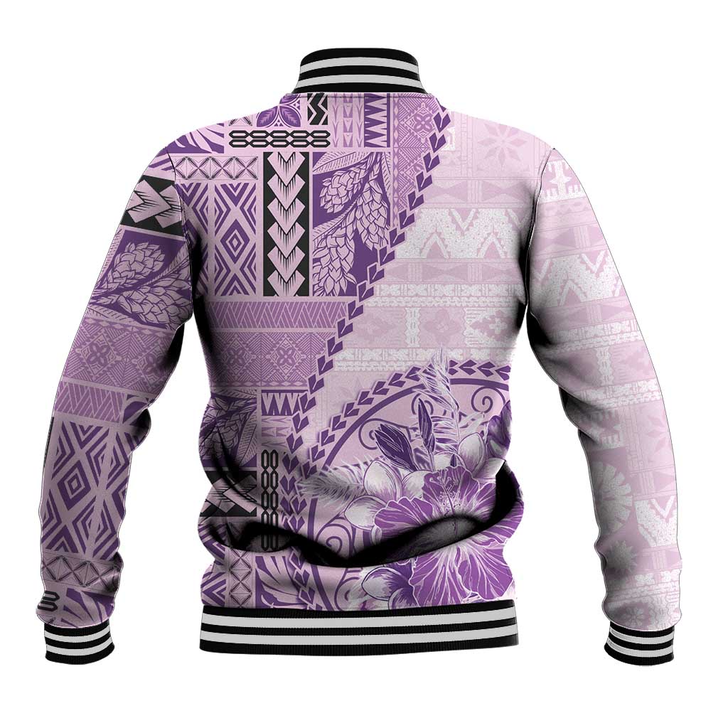 Samoa Siapo Elegant Baseball Jacket Hibiscus Violet Motifs - Polynesian Pride