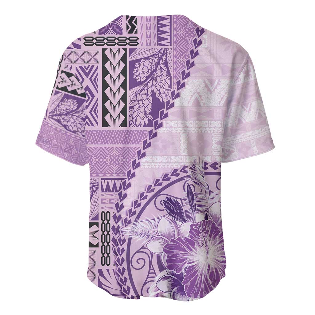 Samoa Siapo Elegant Baseball Jersey Hibiscus Violet Motifs - Polynesian Pride