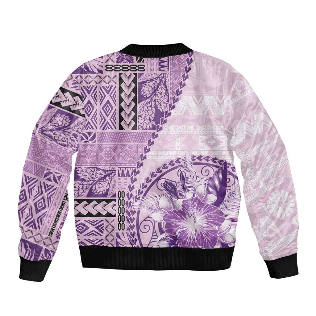 Samoa Siapo Elegant Bomber Jacket Hibiscus Violet Motifs - Polynesian Pride