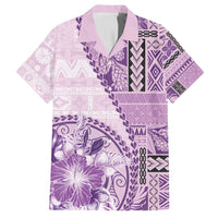 Samoa Siapo Elegant Family Matching Long Sleeve Bodycon Dress and Hawaiian Shirt Hibiscus Violet Motifs - Polynesian Pride