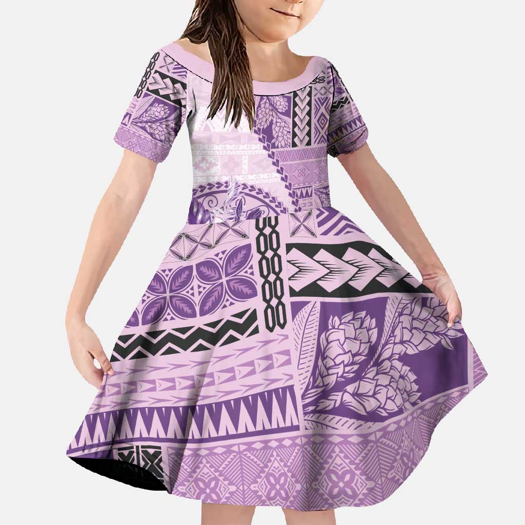 Samoa Siapo Elegant Family Matching Off Shoulder Maxi Dress and Hawaiian Shirt Hibiscus Violet Motifs - Polynesian Pride