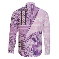 Samoa Siapo Elegant Family Matching Puletasi and Hawaiian Shirt Hibiscus Violet Motifs - Polynesian Pride