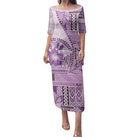 Samoa Siapo Elegant Family Matching Puletasi and Hawaiian Shirt Hibiscus Violet Motifs - Polynesian Pride