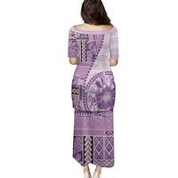 Samoa Siapo Elegant Family Matching Puletasi and Hawaiian Shirt Hibiscus Violet Motifs - Polynesian Pride