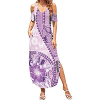 Samoa Siapo Elegant Family Matching Summer Maxi Dress and Hawaiian Shirt Hibiscus Violet Motifs - Polynesian Pride