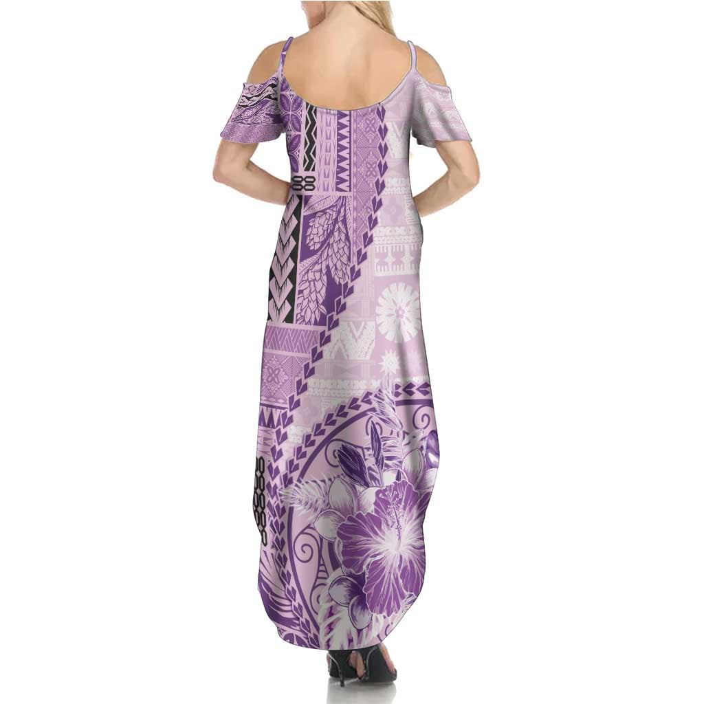 Samoa Siapo Elegant Family Matching Summer Maxi Dress and Hawaiian Shirt Hibiscus Violet Motifs - Polynesian Pride