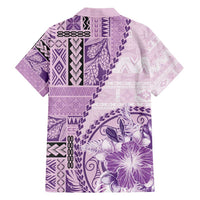 Samoa Siapo Elegant Hawaiian Shirt Hibiscus Violet Motifs - Polynesian Pride