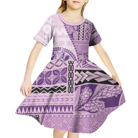 Samoa Siapo Elegant Kid Short Sleeve Dress Hibiscus Violet Motifs - Polynesian Pride