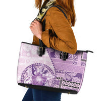 Samoa Siapo Elegant Leather Tote Bag Hibiscus Violet Motifs - Polynesian Pride