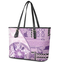 Samoa Siapo Elegant Leather Tote Bag Hibiscus Violet Motifs - Polynesian Pride