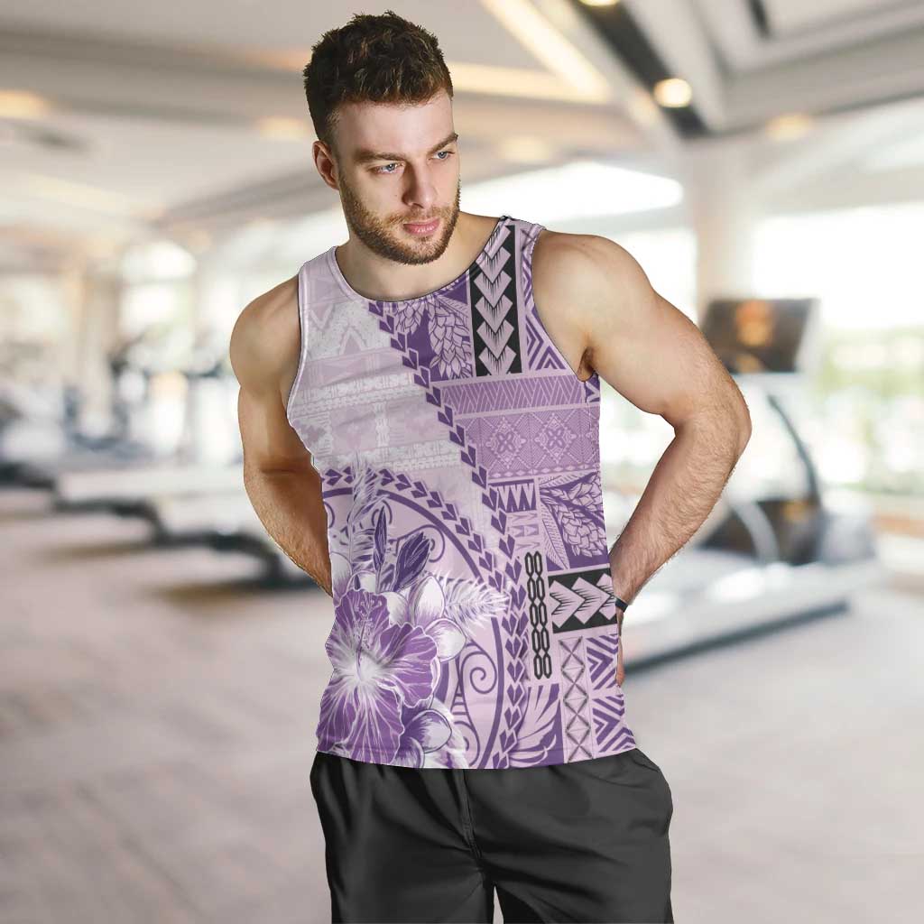 Samoa Siapo Elegant Men Tank Top Hibiscus Violet Motifs - Polynesian Pride