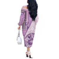 Samoa Siapo Elegant Off The Shoulder Long Sleeve Dress Hibiscus Violet Motifs - Polynesian Pride