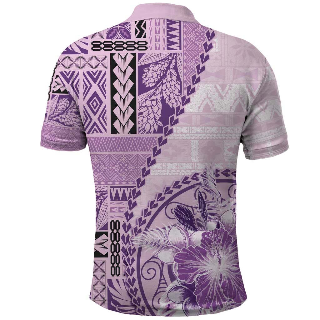 Samoa Siapo Elegant Polo Shirt Hibiscus Violet Motifs - Polynesian Pride