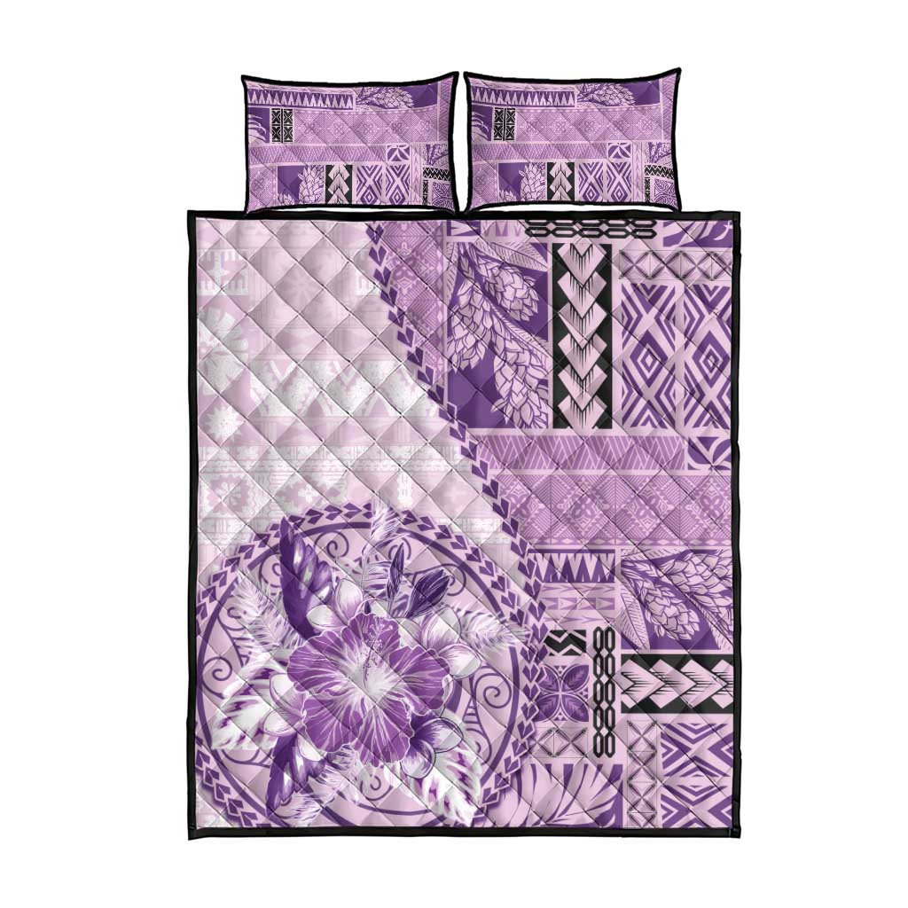 Samoa Siapo Elegant Quilt Bed Set Hibiscus Violet Motifs - Polynesian Pride