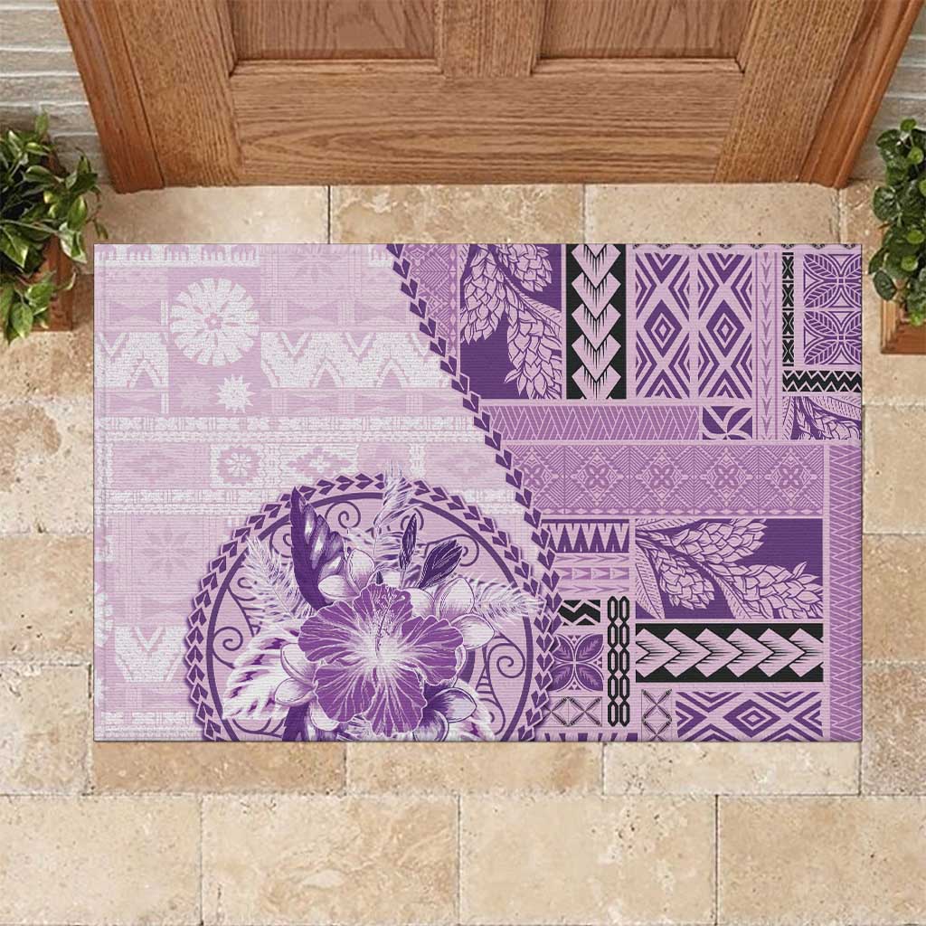 Samoa Siapo Elegant Rubber Doormat Hibiscus Violet Motifs - Polynesian Pride