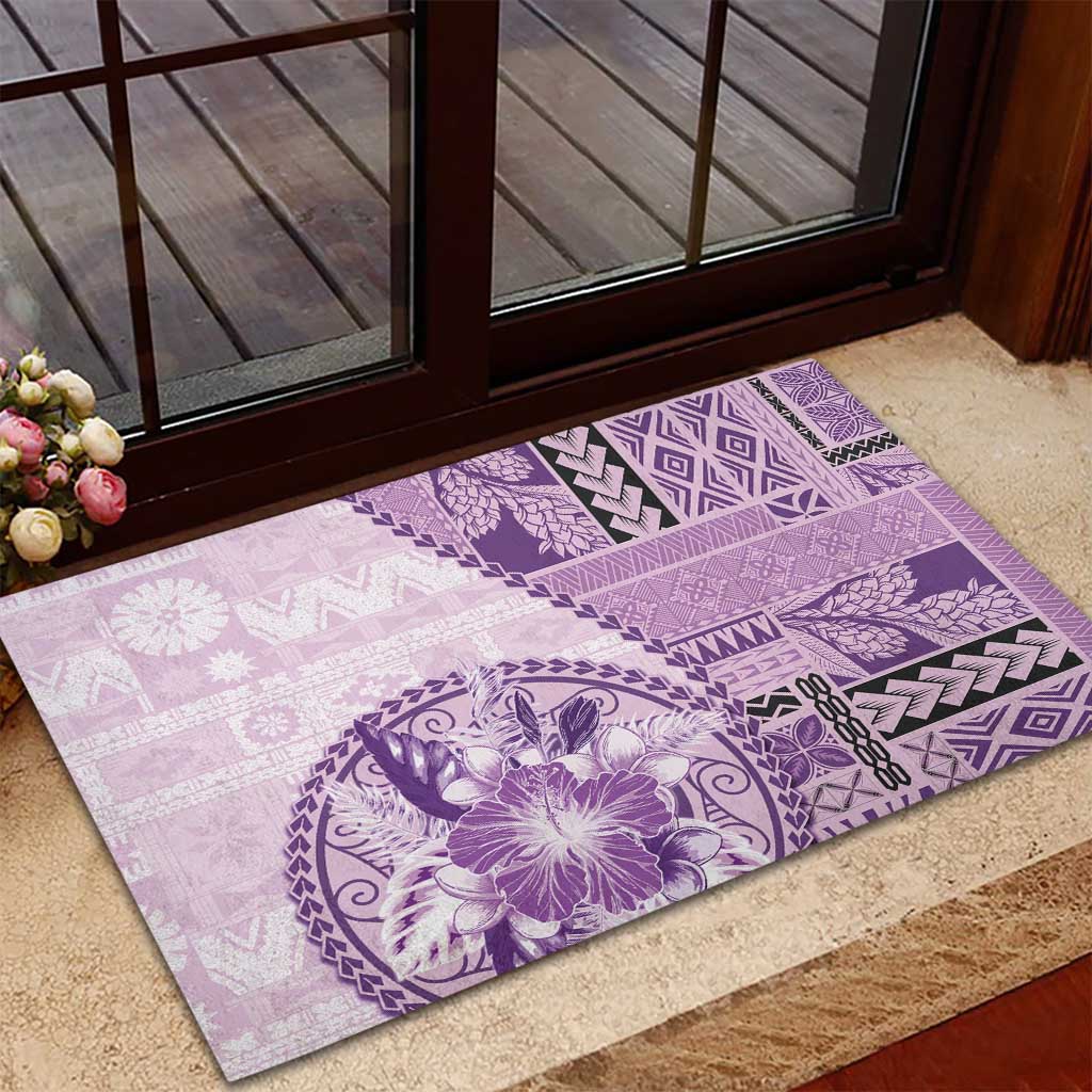 Samoa Siapo Elegant Rubber Doormat Hibiscus Violet Motifs - Polynesian Pride