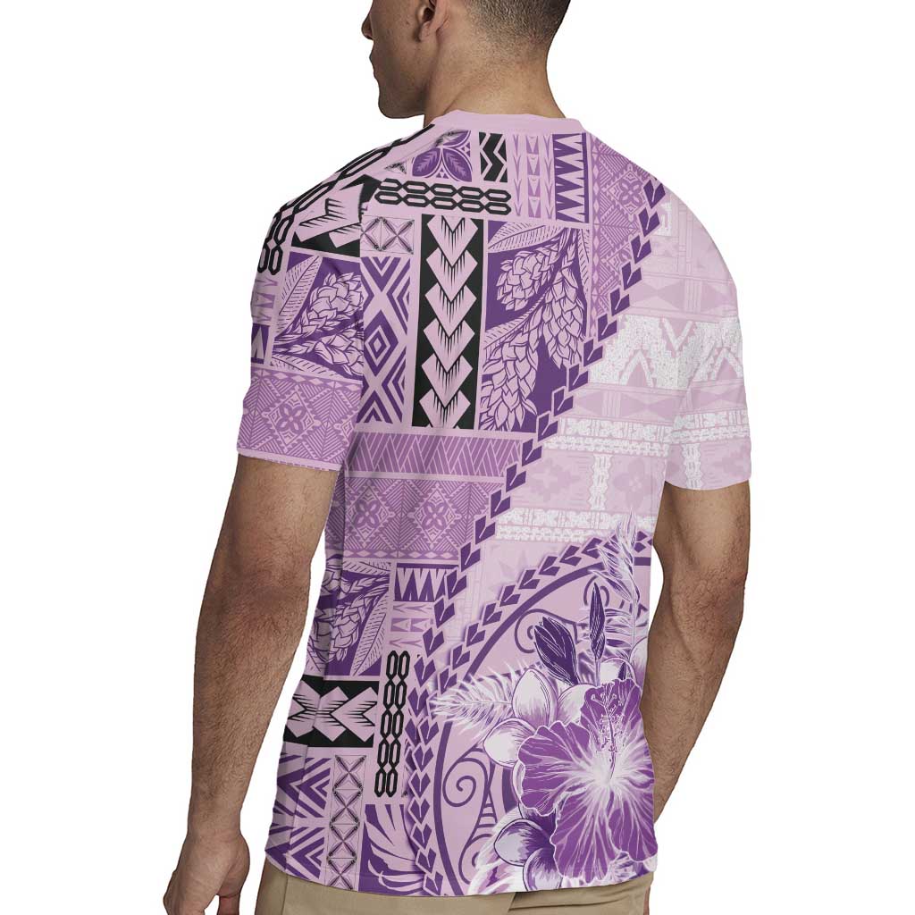 Samoa Siapo Elegant Rugby Jersey Hibiscus Violet Motifs - Polynesian Pride