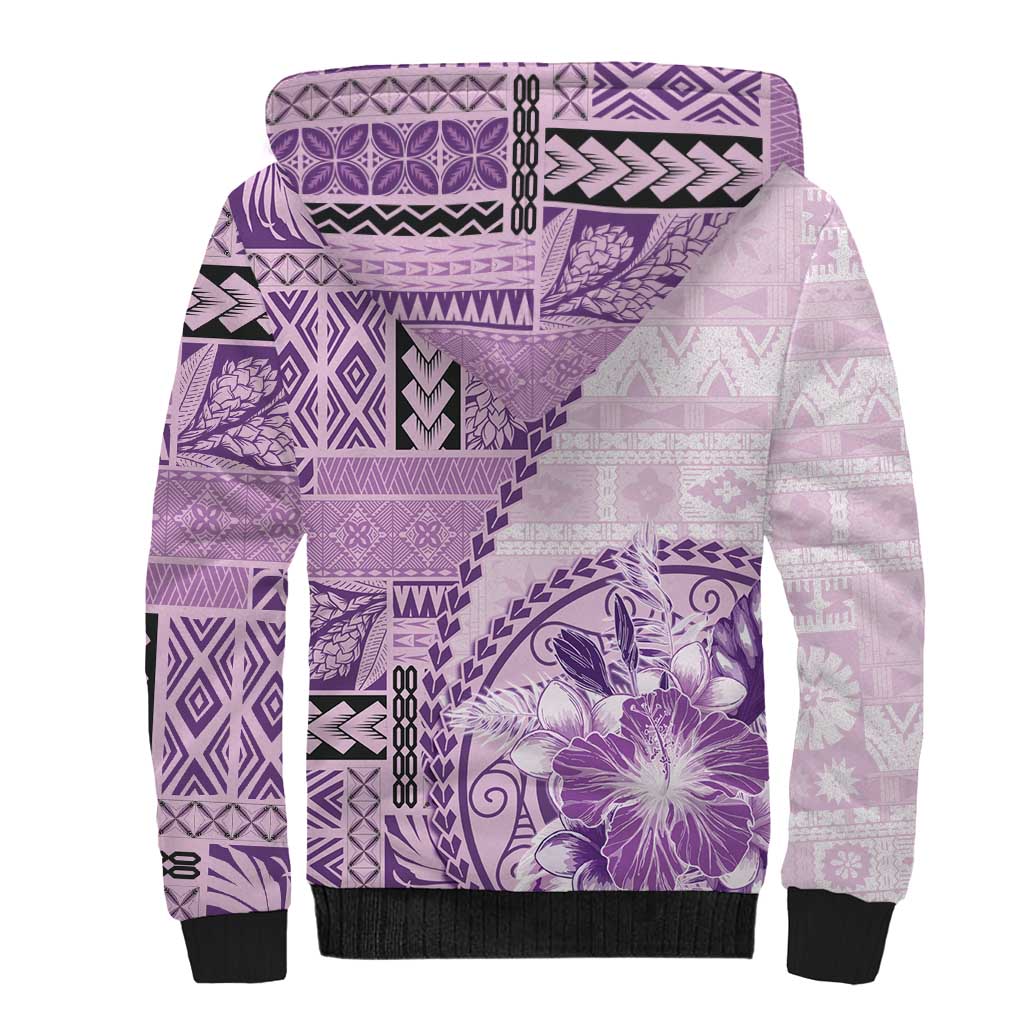 Samoa Siapo Elegant Sherpa Hoodie Hibiscus Violet Motifs - Polynesian Pride
