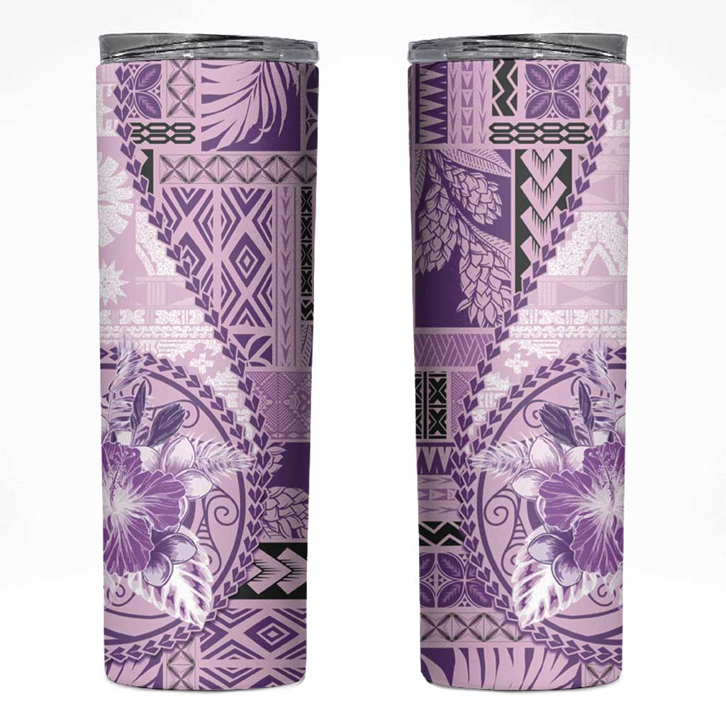 Samoa Siapo Elegant Skinny Tumbler Hibiscus Violet Motifs - Polynesian Pride