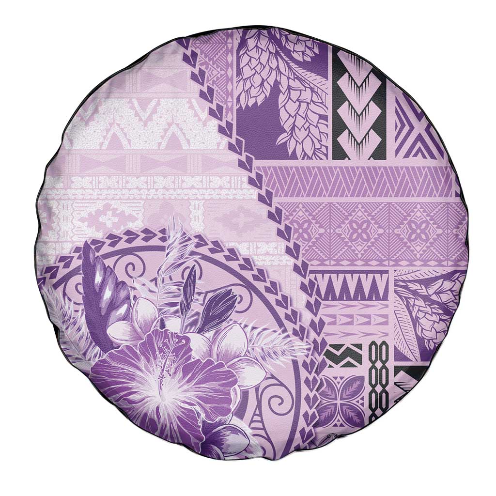 Samoa Siapo Elegant Spare Tire Cover Hibiscus Violet Motifs - Polynesian Pride
