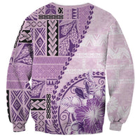Samoa Siapo Elegant Sweatshirt Hibiscus Violet Motifs - Polynesian Pride