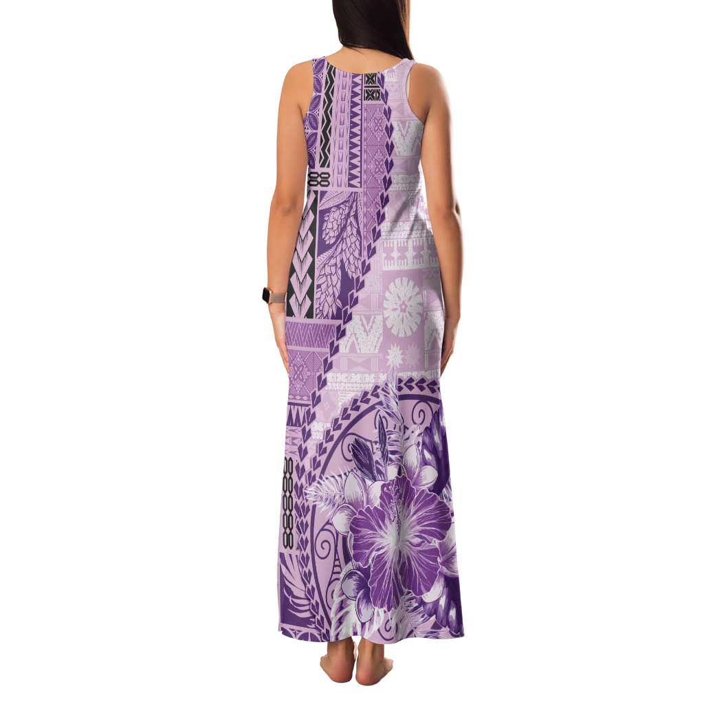 Samoa Siapo Elegant Tank Maxi Dress Hibiscus Violet Motifs - Polynesian Pride
