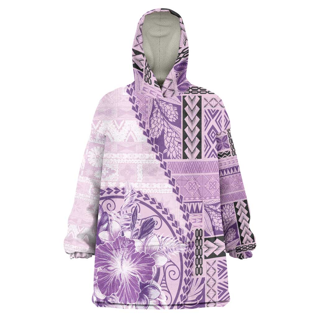 Samoa Siapo Elegant Wearable Blanket Hoodie Hibiscus Violet Motifs - Polynesian Pride