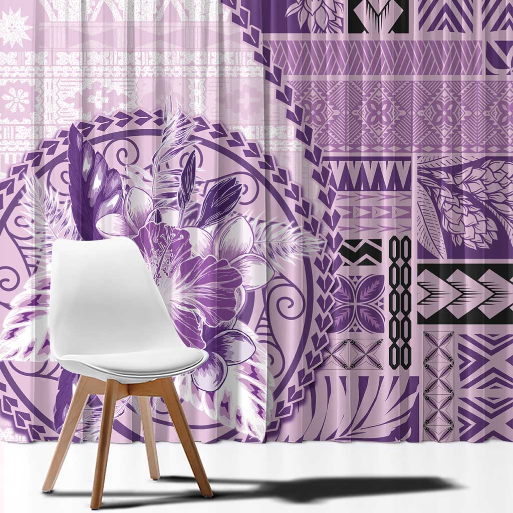 Samoa Siapo Elegant Window Curtain Hibiscus Violet Motifs LT05 - Polynesian Pride