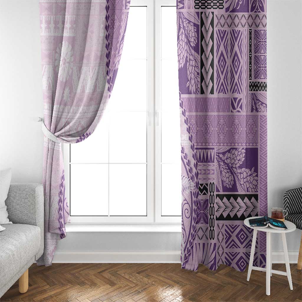 Samoa Siapo Elegant Window Curtain Hibiscus Violet Motifs LT05 - Polynesian Pride