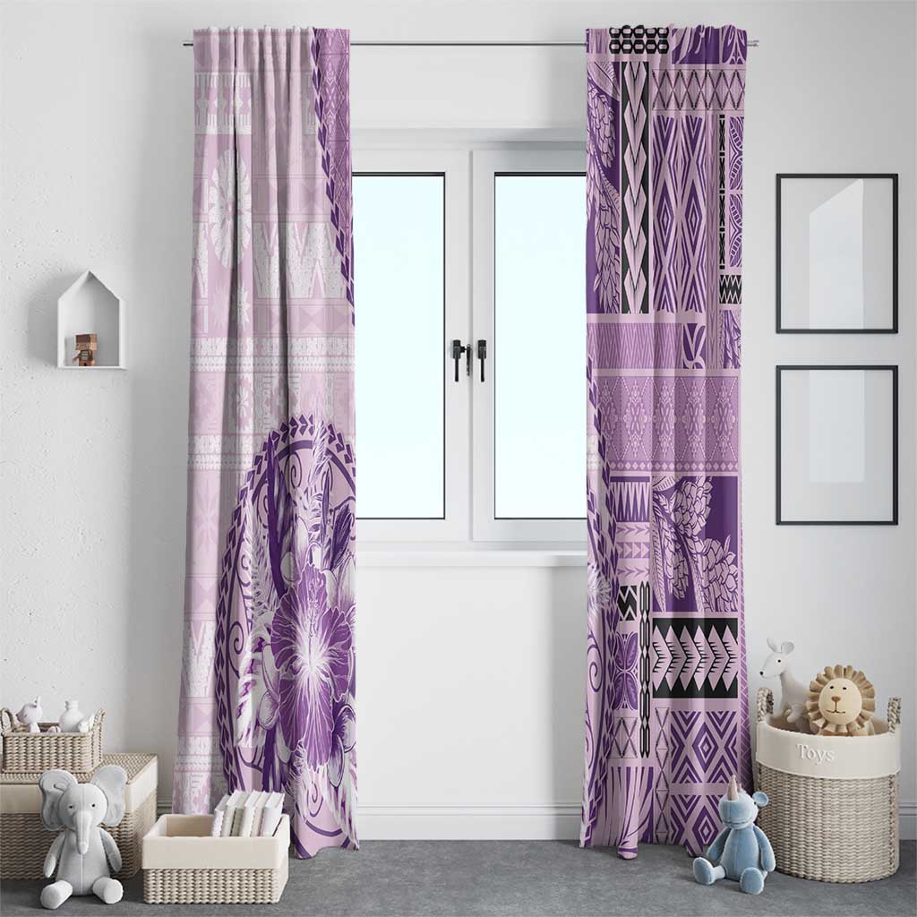 Samoa Siapo Elegant Window Curtain Hibiscus Violet Motifs LT05 - Polynesian Pride