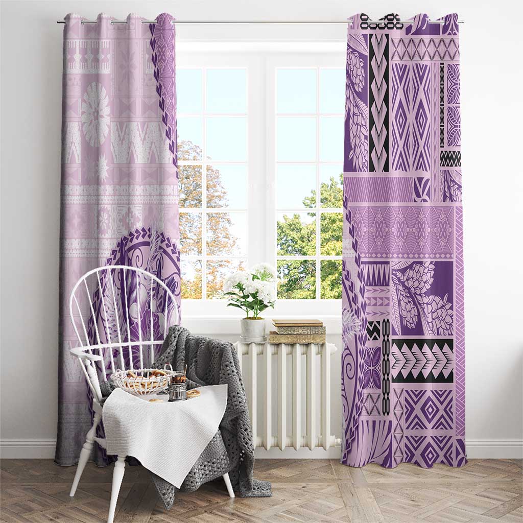 Samoa Siapo Elegant Window Curtain Hibiscus Violet Motifs LT05 - Polynesian Pride