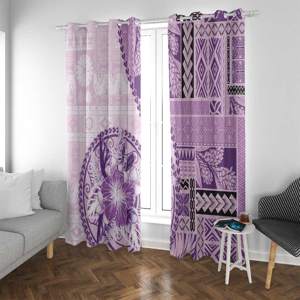 Samoa Siapo Elegant Window Curtain Hibiscus Violet Motifs LT05 With Grommets Violet - Polynesian Pride