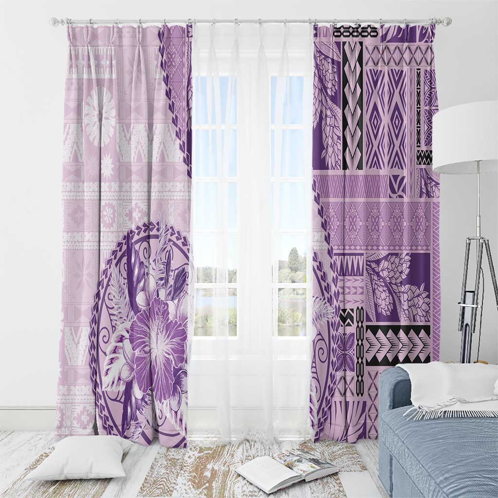 Samoa Siapo Elegant Window Curtain Hibiscus Violet Motifs LT05 - Polynesian Pride