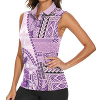 Samoa Siapo Elegant Women Sleeveless Polo Shirt Hibiscus Violet Motifs - Polynesian Pride