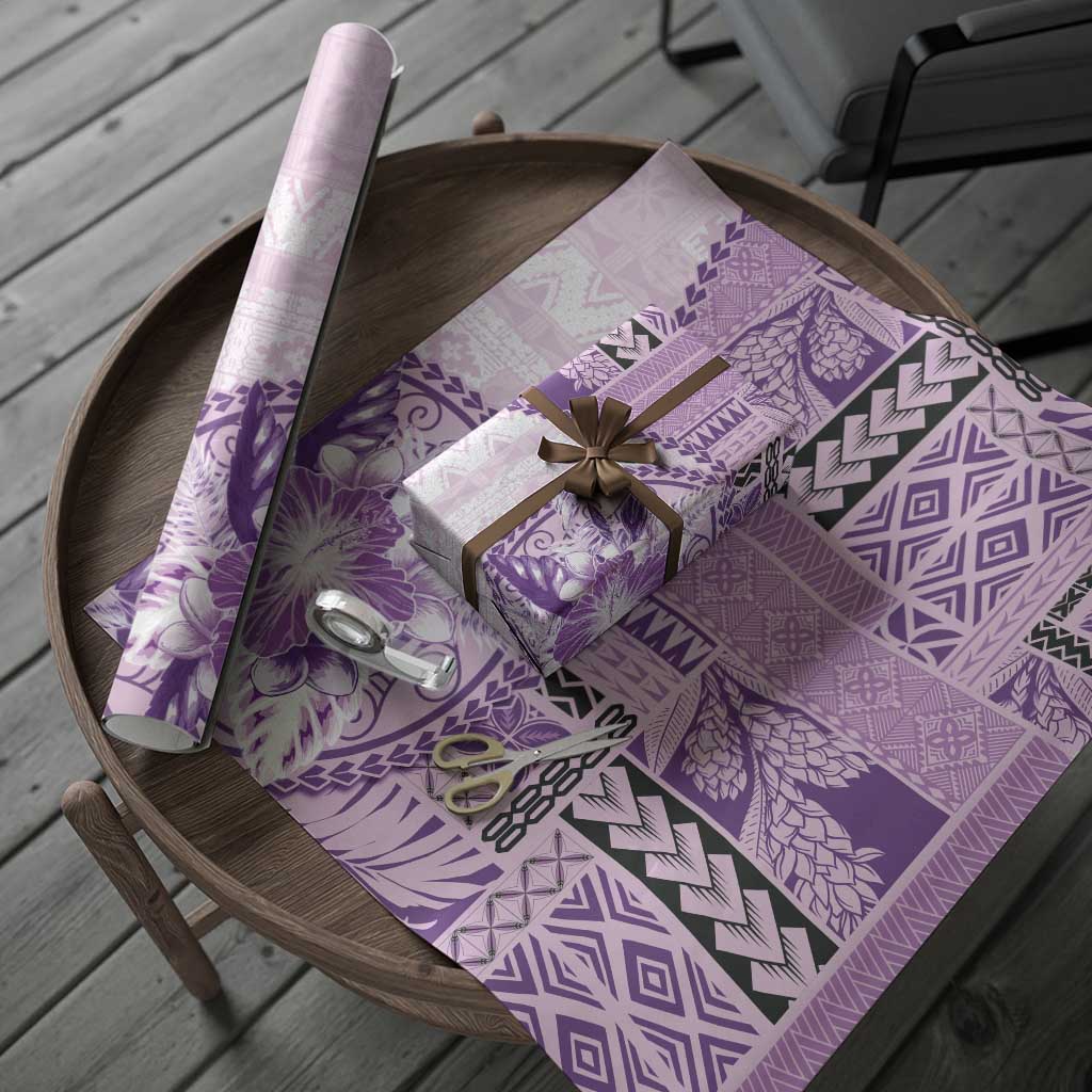 Samoa Siapo Elegant Wrapping Paper Hibiscus Violet Motifs - Polynesian Pride