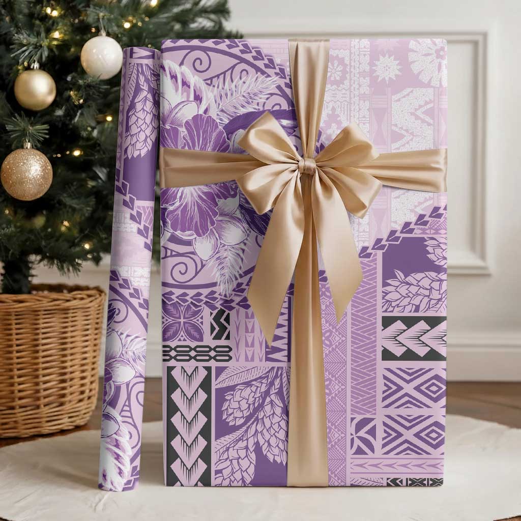 Samoa Siapo Elegant Wrapping Paper Hibiscus Violet Motifs - Polynesian Pride