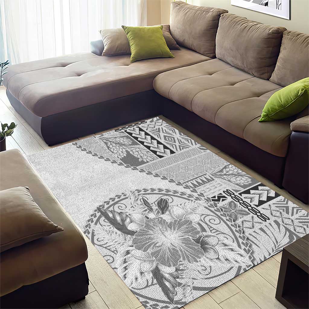 Samoa Siapo Elegant Area Rug Hibiscus White Motifs LT05 - Polynesian Pride