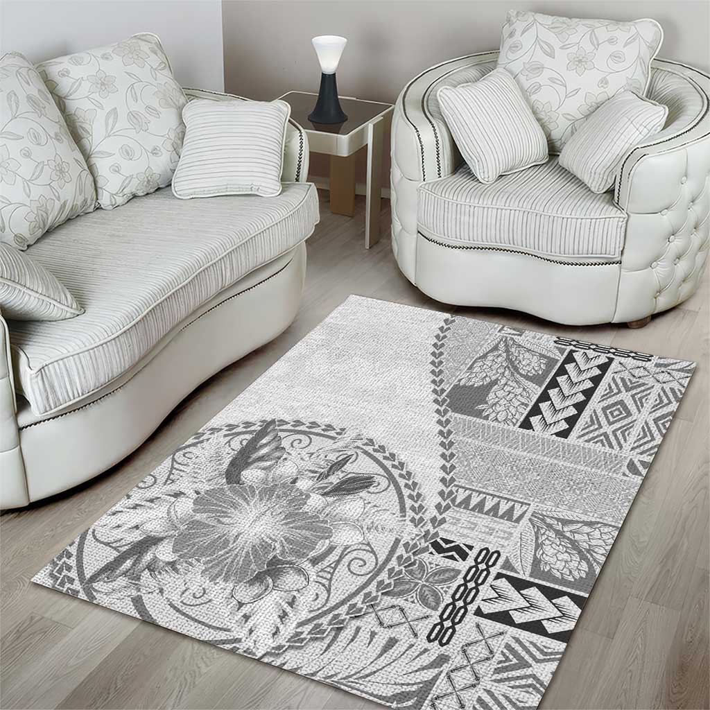 Samoa Siapo Elegant Area Rug Hibiscus White Motifs LT05 - Polynesian Pride
