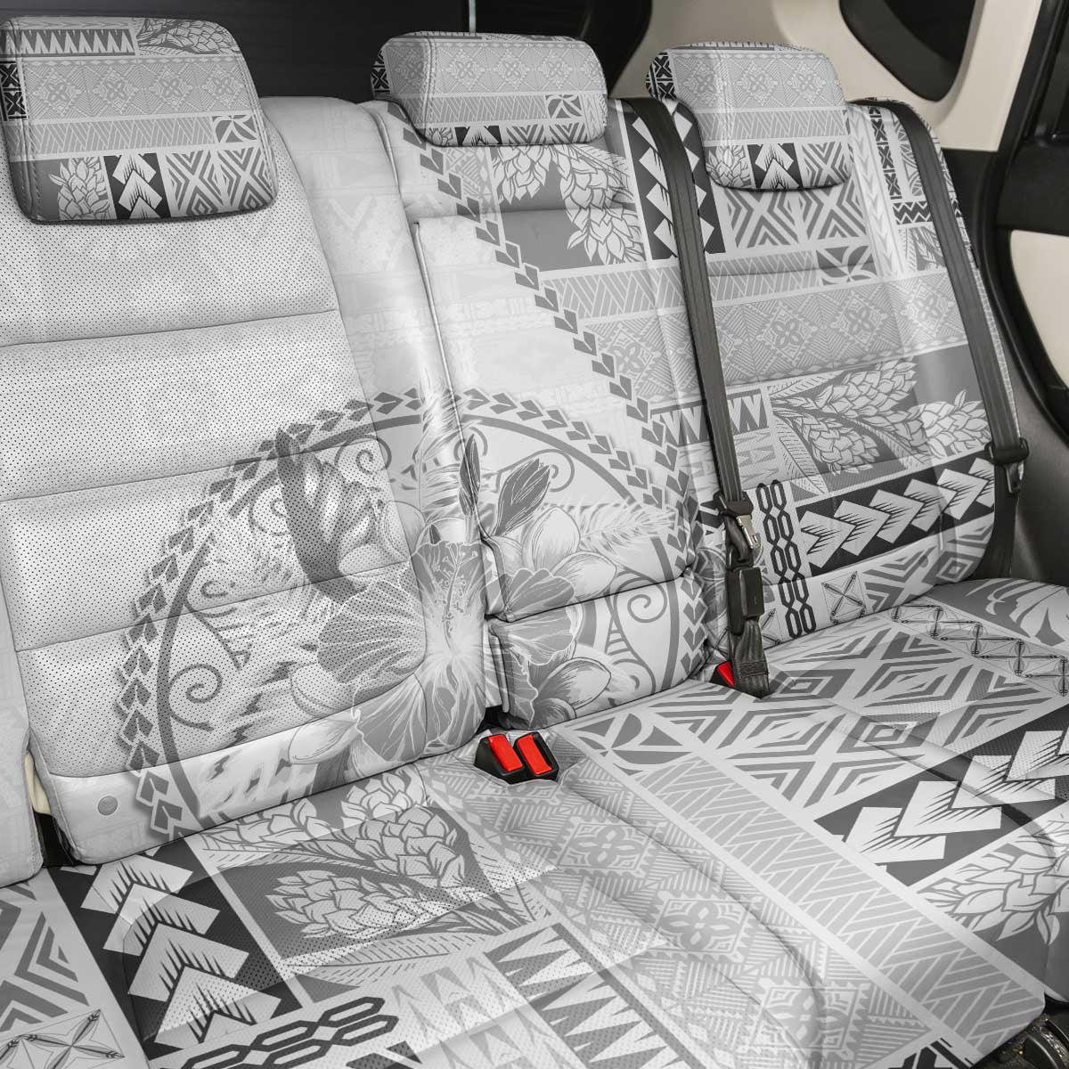 Samoa Siapo Elegant Back Car Seat Cover Hibiscus White Motifs - Polynesian Pride