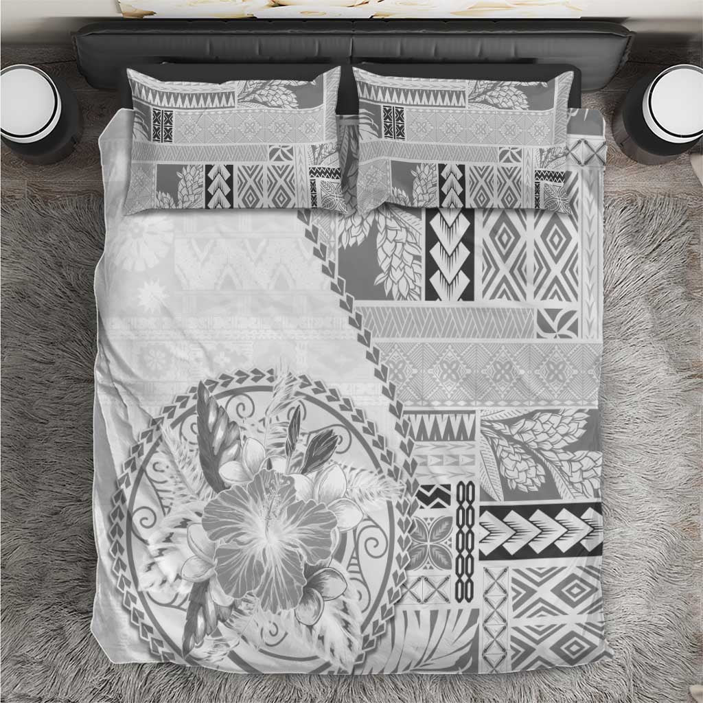 Samoa Siapo Elegant Bedding Set Hibiscus White Motifs - Polynesian Pride