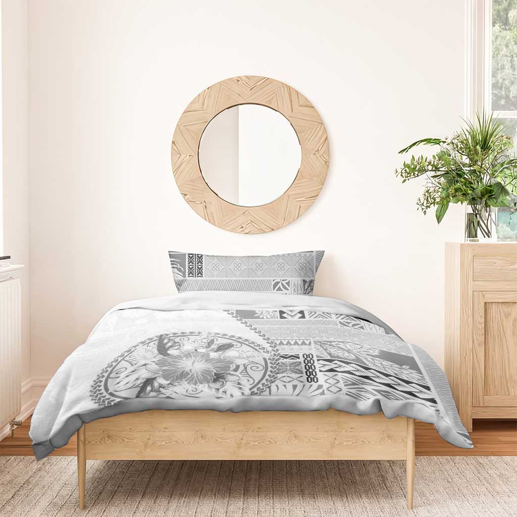 Samoa Siapo Elegant Bedding Set Hibiscus White Motifs - Polynesian Pride