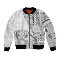 Samoa Siapo Elegant Bomber Jacket Hibiscus White Motifs - Polynesian Pride