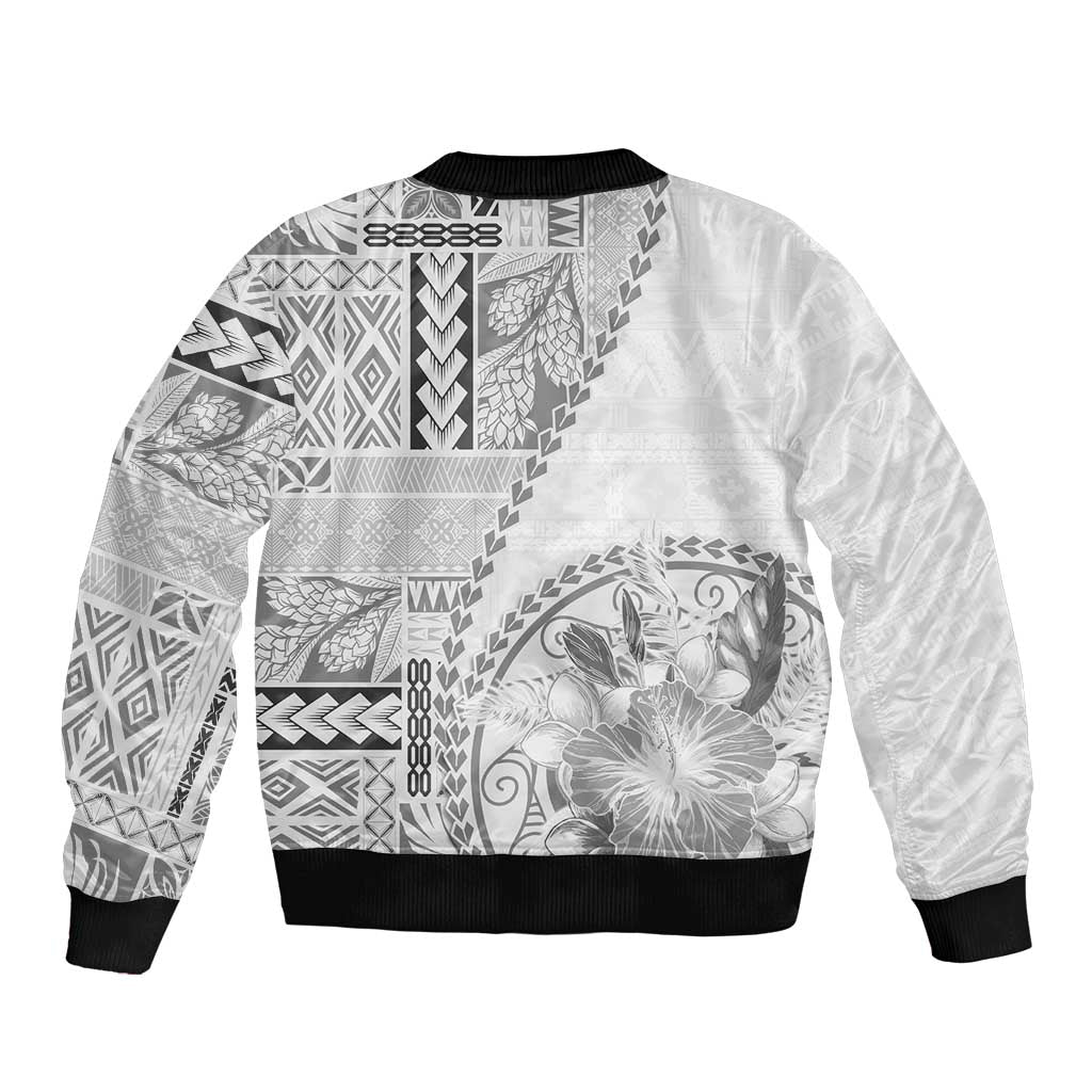 Samoa Siapo Elegant Bomber Jacket Hibiscus White Motifs - Polynesian Pride