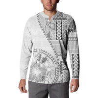 Samoa Siapo Elegant Button Sweatshirt Hibiscus White Motifs - Polynesian Pride