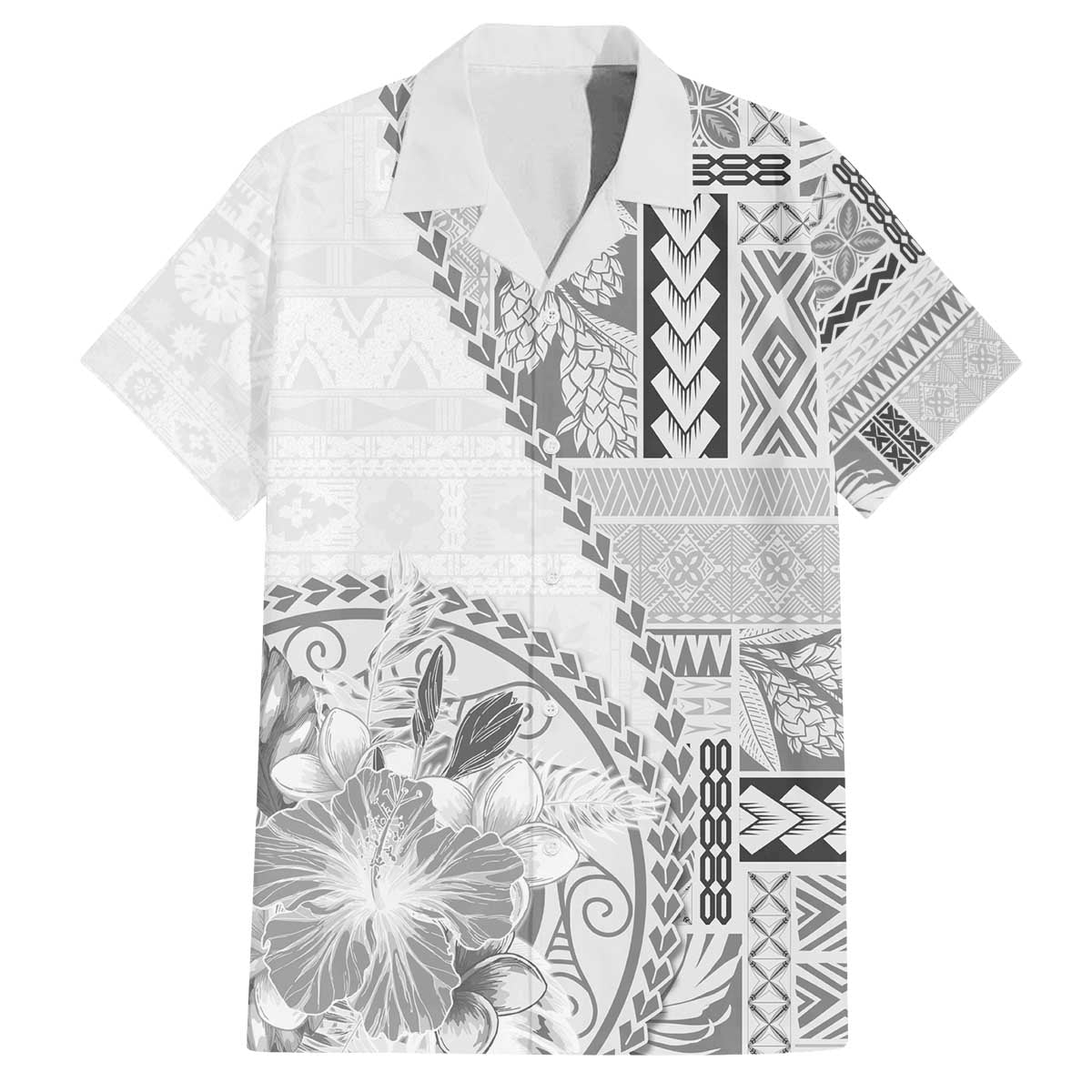 Samoa Siapo Elegant Family Matching Off The Shoulder Long Sleeve Dress and Hawaiian Shirt Hibiscus White Motifs - Polynesian Pride